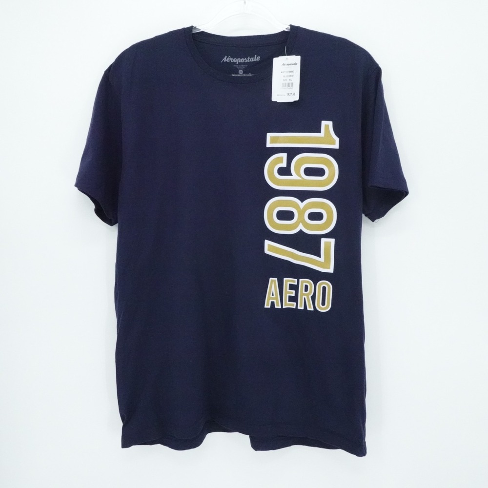 Aeropostale Shirt Mens XL Blue Graphic Logo Short Sleeve Tee Preppy Casual‎